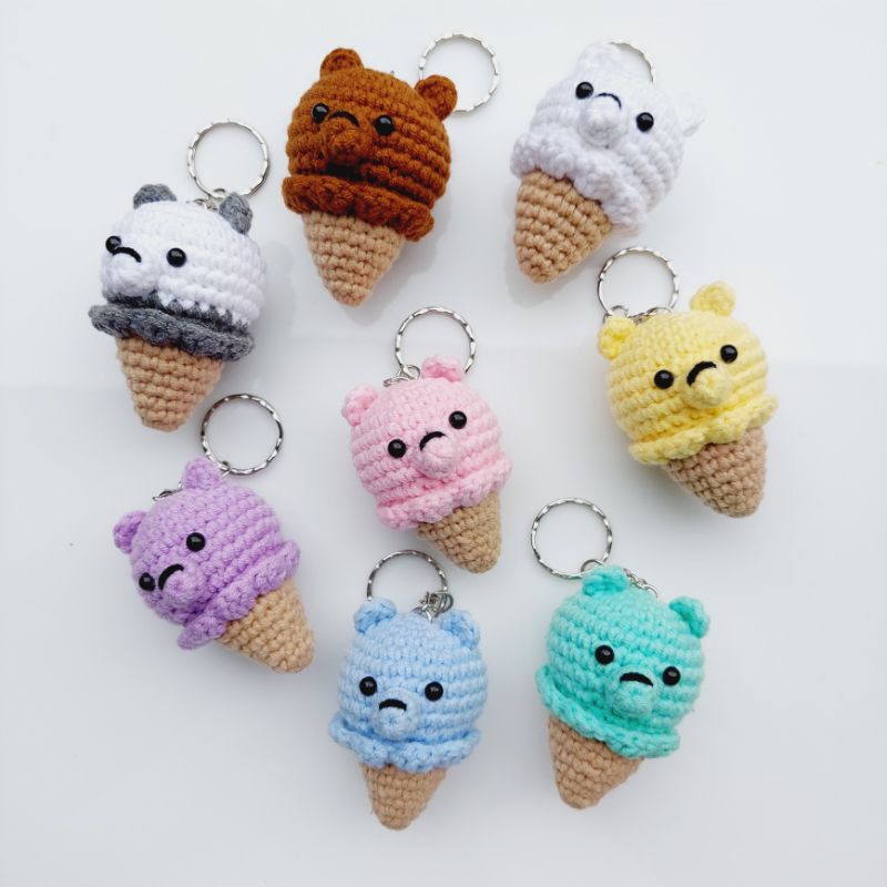 Móc khóa kem gấu móc len - Amigurumi bear ice cream