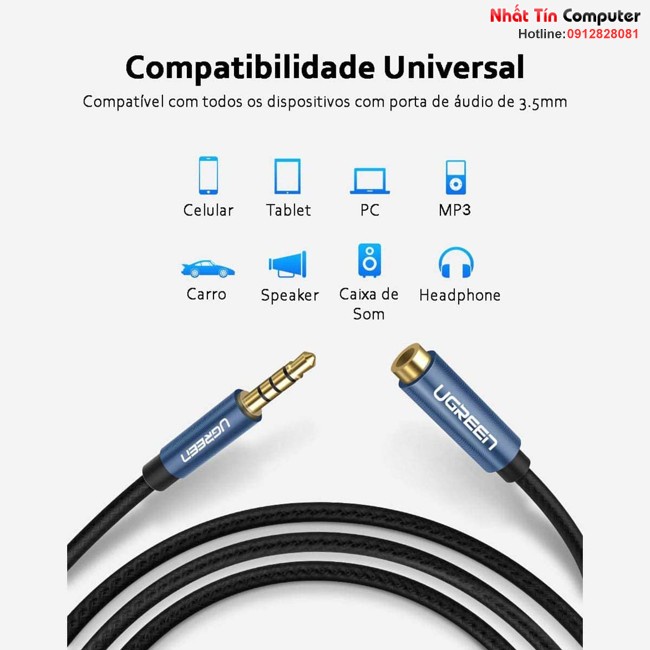 Cáp nối dài âm thanh AUX 3.5mm Ugreen bọc Nylon cao cấp