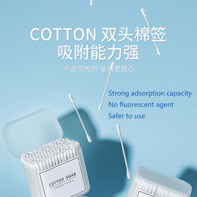 Hộp tăm bông cotton 2 đầu hình giọt nước + hộp đựng dùng một lần màu đen/trắng