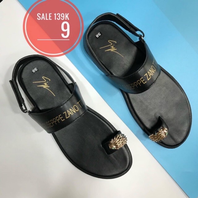 Dép sandal nam da xỏ ngón vảy vàng (free ship)