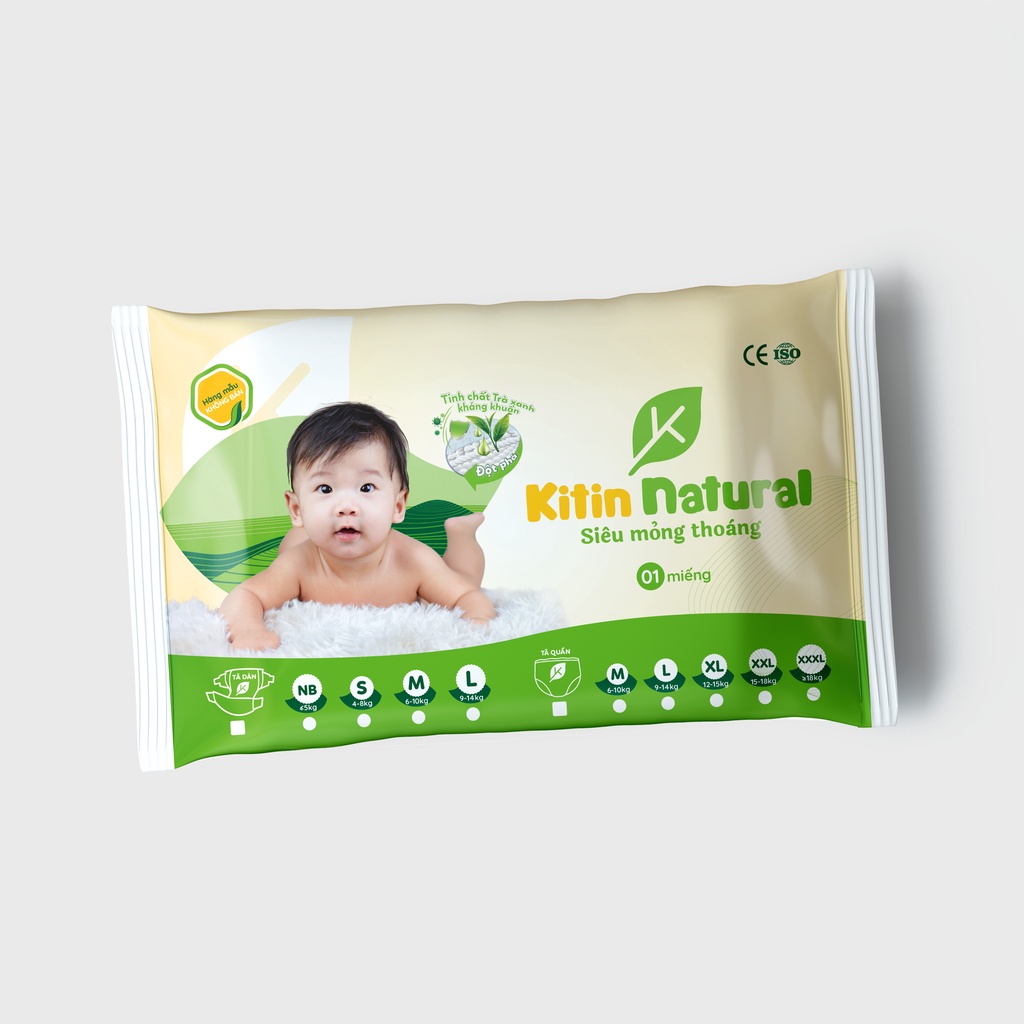 Tã/Bỉm dán/quần Kitin Natural size S50/M44/L40//M44/L40/XL38/XXL36/XXXL34