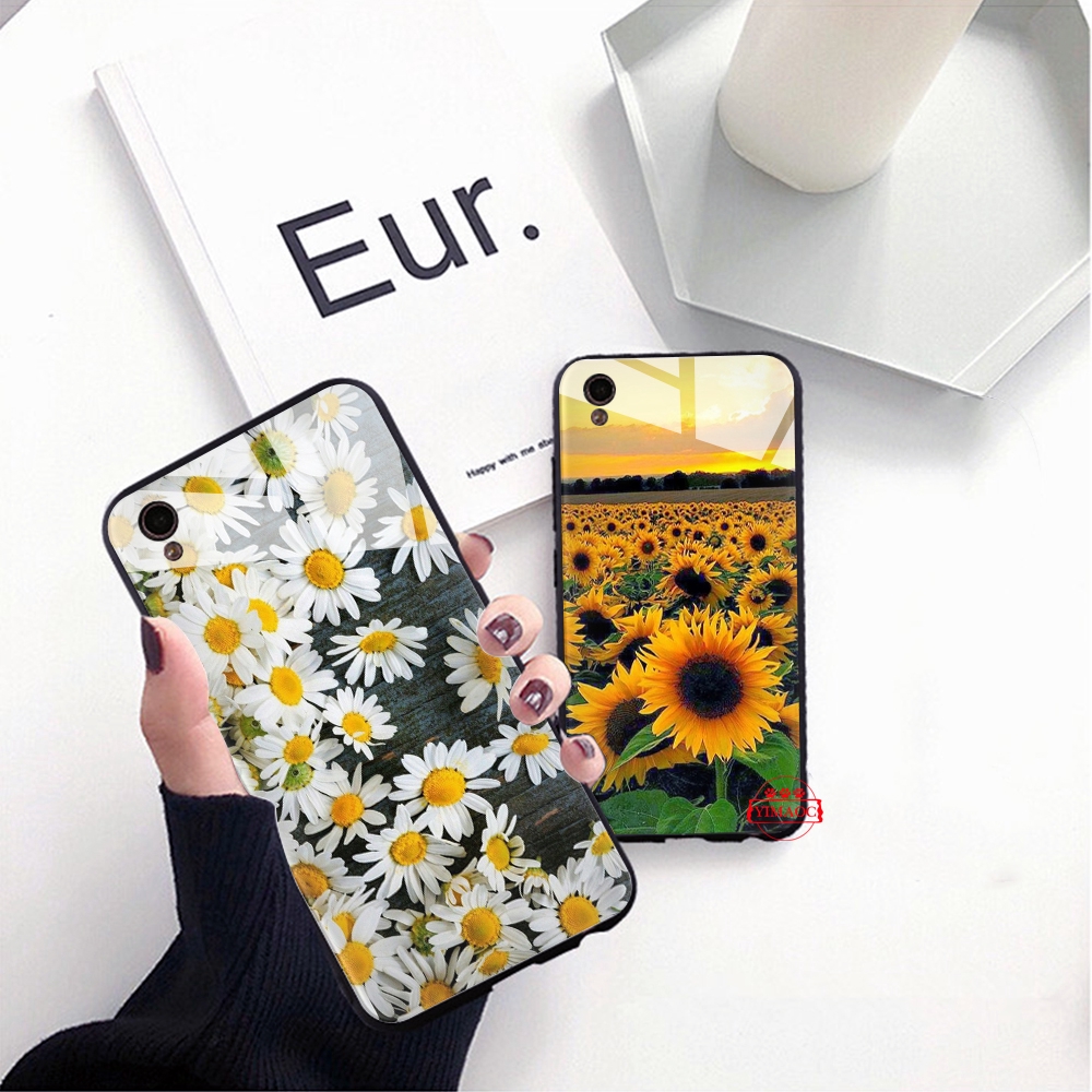 Ốp điện thoại mặt kính hình hoa hướng dương dành cho OPPO A37 A3S A5 A39 A7 A5S A77 F5 F9 F11 Pro | BigBuy360 - bigbuy360.vn