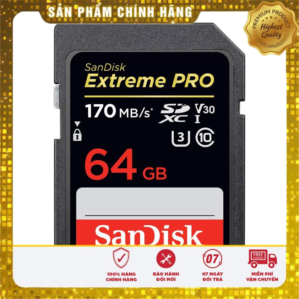 (giá khai trương) Thẻ nhớ Máy Ảnh SDXC SanDisk Extreme Pro 64GB class10 U3 V30 170MB/s - Tốc độ cao