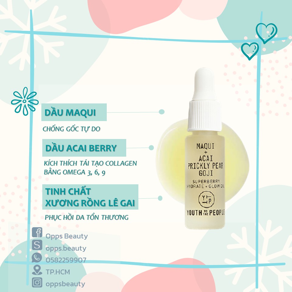 [CHỈ CÒN 1][Youth To The People] Dầu dưỡng da mặt mỏng nhẹ Maqui Acai Prickly Pear Goji Superberry Hydrate Glow