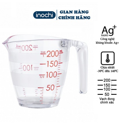 Cốc đong chia vạch INOCHI Yoko 500ml, 200ml hàng xuất NHẬT chịu lực tốt và chịu nhiệt nhựa SAN nguyên sinh không chứa BP