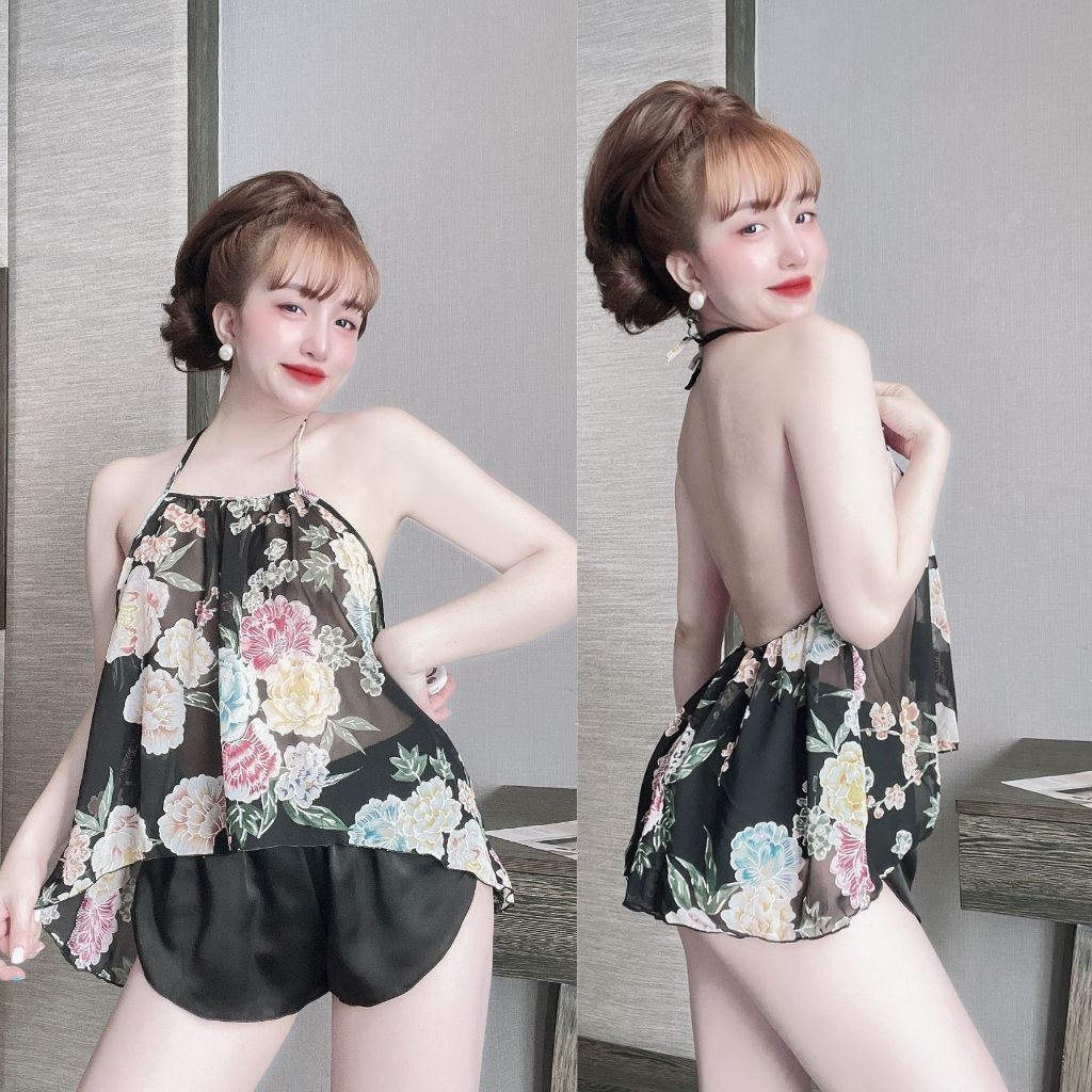 Đồ ngủ nữ Bigsize❣️FREE SHIP❣️Đồ ngủ sexy lụa Chiffon phối Satin cao cấp mềm mại xinh xắn &lt; 70kg