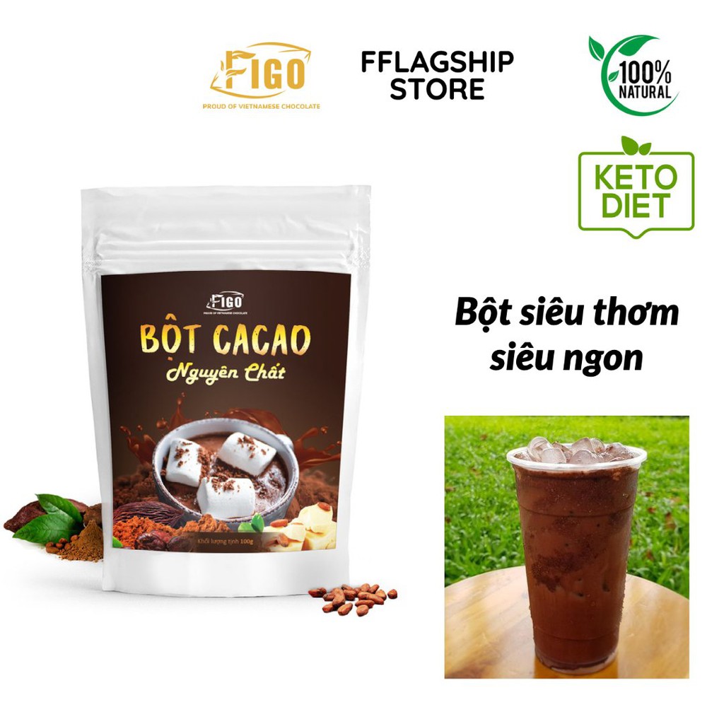 [MẪU MỚI NHẤT] Bột Cacao nguyên chất - Bột Dark Chocolate 100% cacao Figo bao bì mới 2021 Túi 250gr