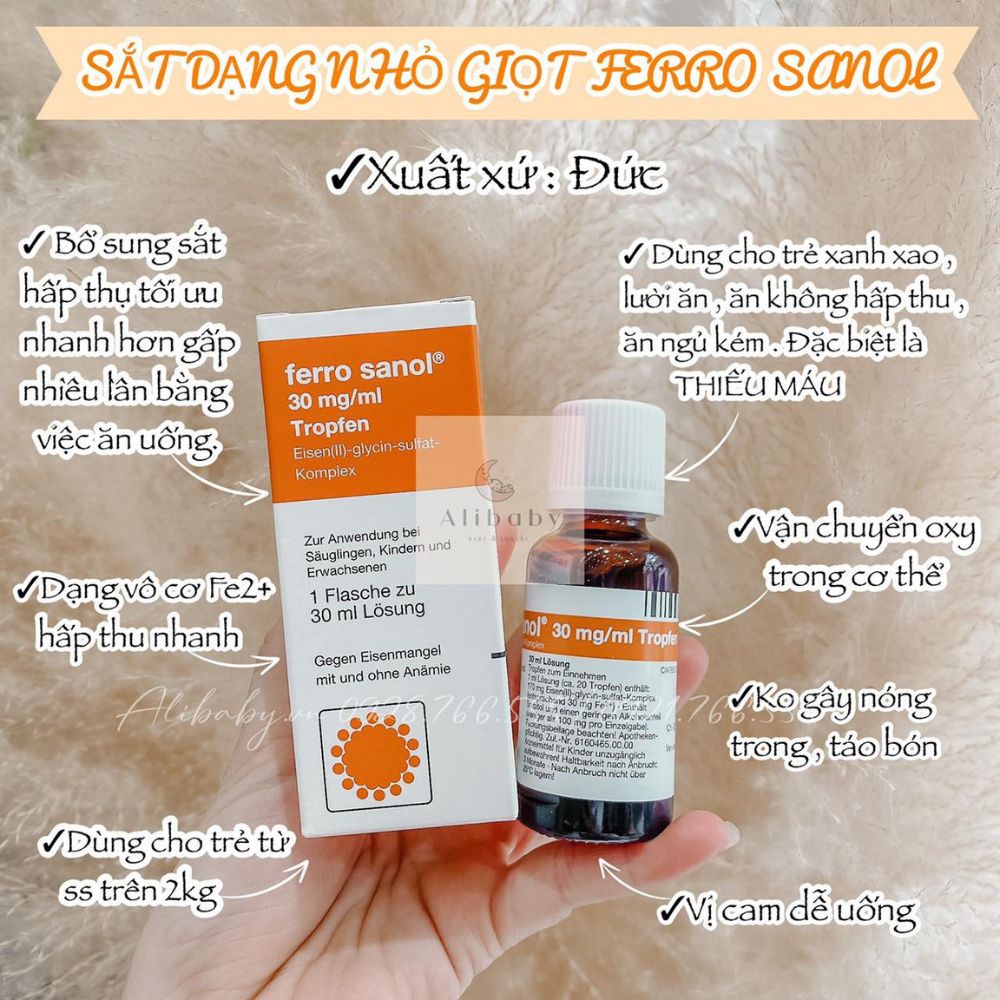 Sắt nước hữu cơ Ferro Sanol tropfen 30ml Đức cho trẻ từ sơ sinh, trẻ em, người lớn thiểu sắt khi mang thai dễ hấp thụ