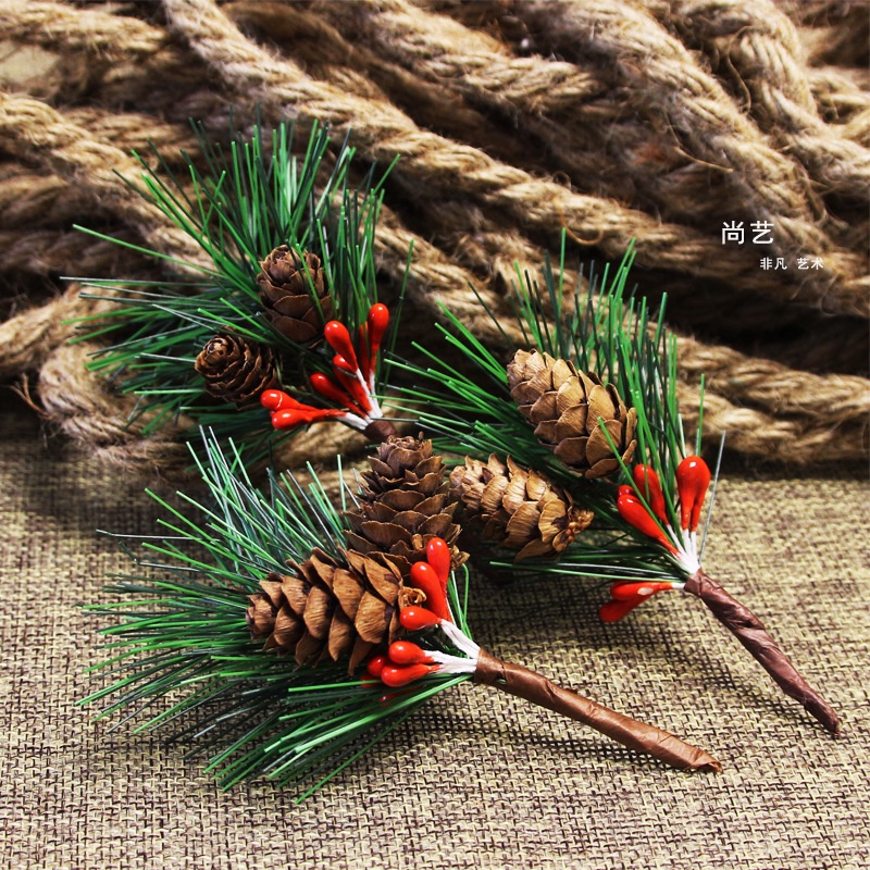 Set 10 cành thông nhỏ trang trí giáng sinh Noel VPPTUEMINH, cành lá thông quả đỏ phụ kiện quà tặng