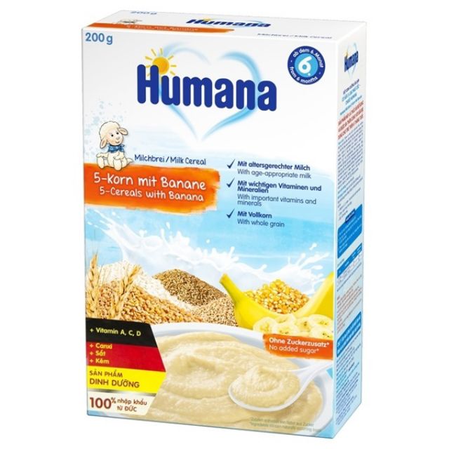 Bột dinh dưỡng ăn dặm Humana có sữa 5 loại ngũ cốc-chuối - Humana Milchbrei 5-Korn Mit Banane ( date 2021)