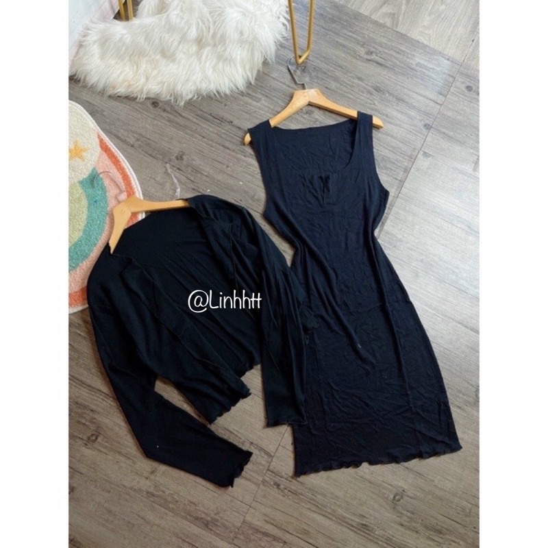 ❣️HÌNH THẬT ❣️ Set đầm body kèm khoác thun len Linh Htt
