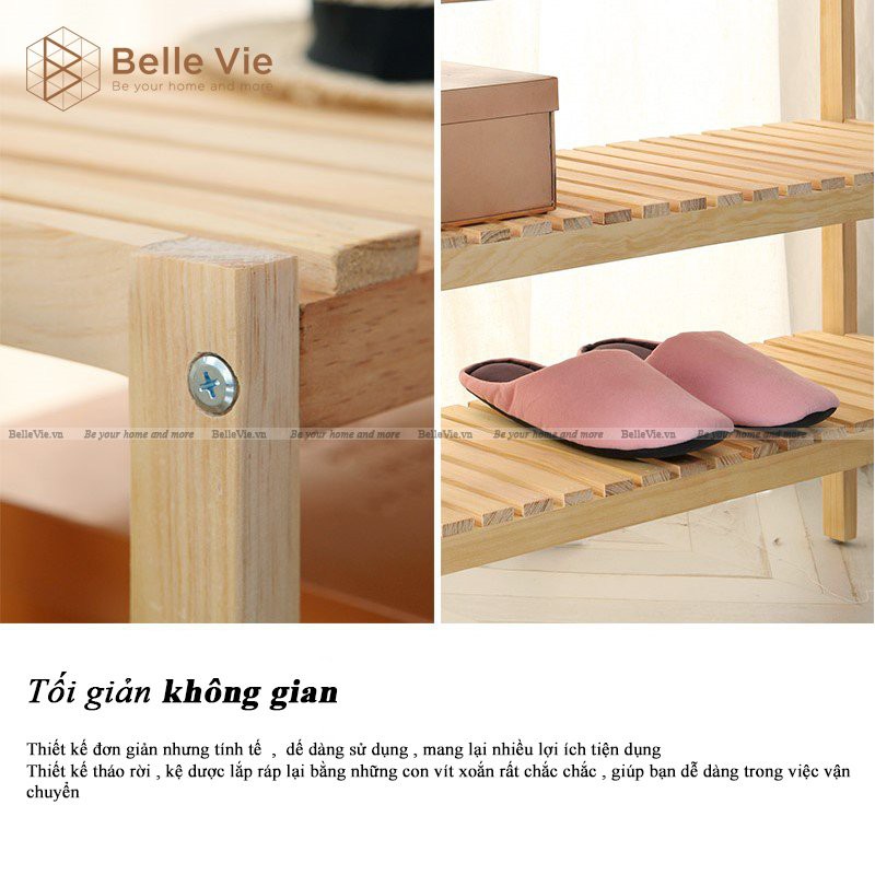 Kệ Để Giày Gỗ 2 Tầng x 100cm BELLEVIE Kệ Gỗ Kệ Đa Năng Đơn Giản Tiện Lợi KT 100Cm x 26Cm x 50Cm