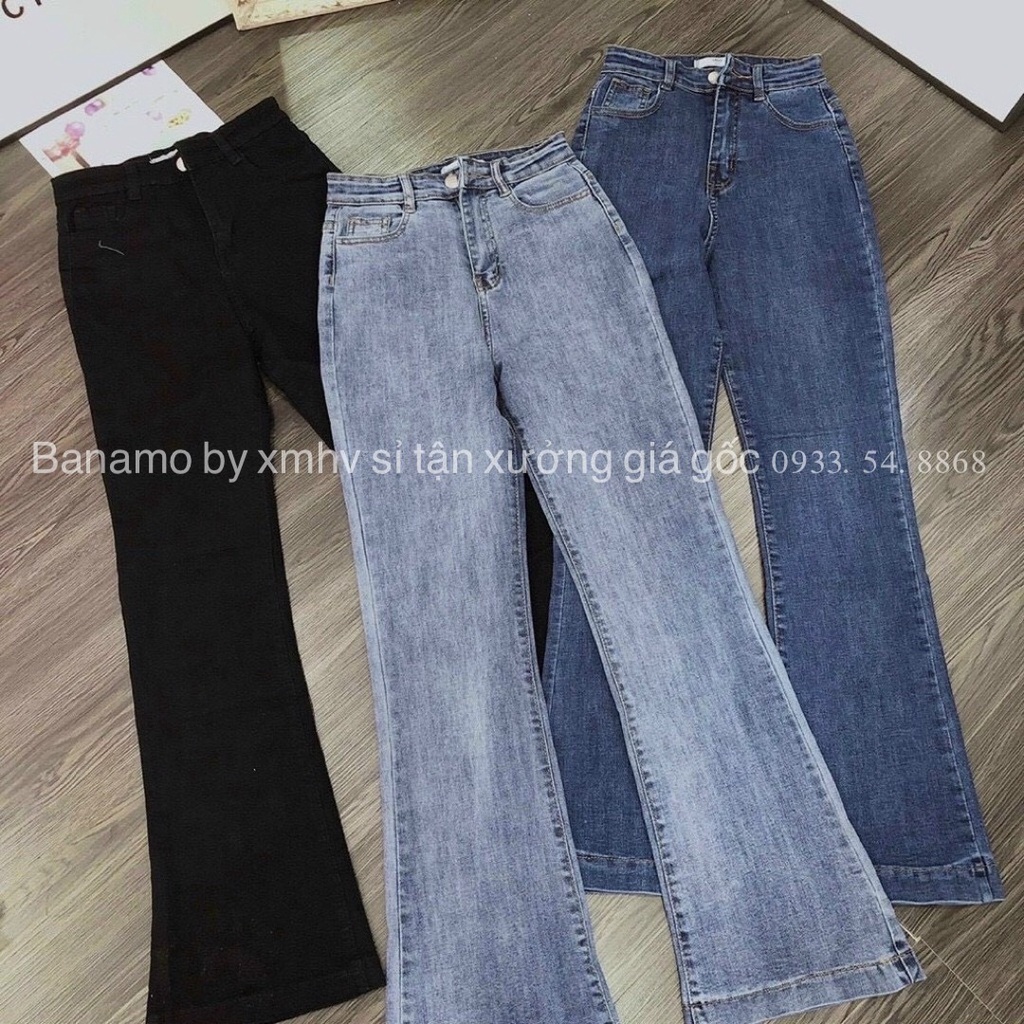 Quần jean ống loe 3 màu sang chảnh siêu hack dáng thời trang Banamo Fashion 463