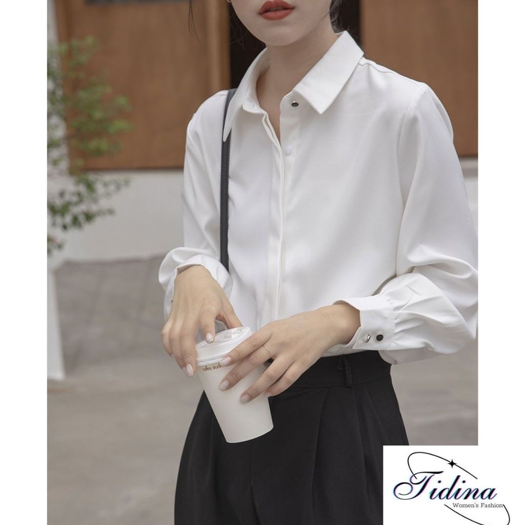 Áo Sơ Mi Nữ TIDINA  form rộng trơn basic unisex áo sơ mi kiểu hàn quốc dài tay công sở thời trang cao cấp