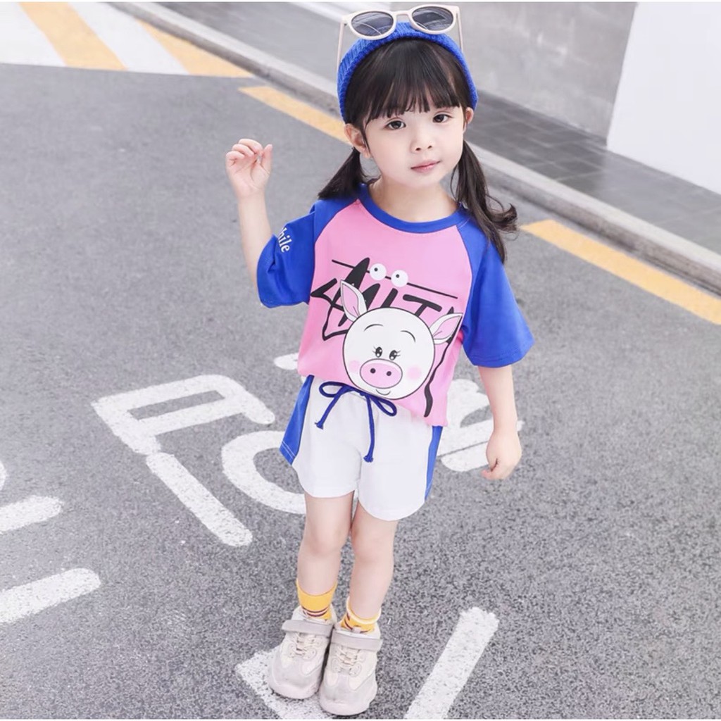 Bộ đồ bé gái Con Xinh cotton Chú Heo Con,quần áo trẻ em từ 5 đến 14 tuổi