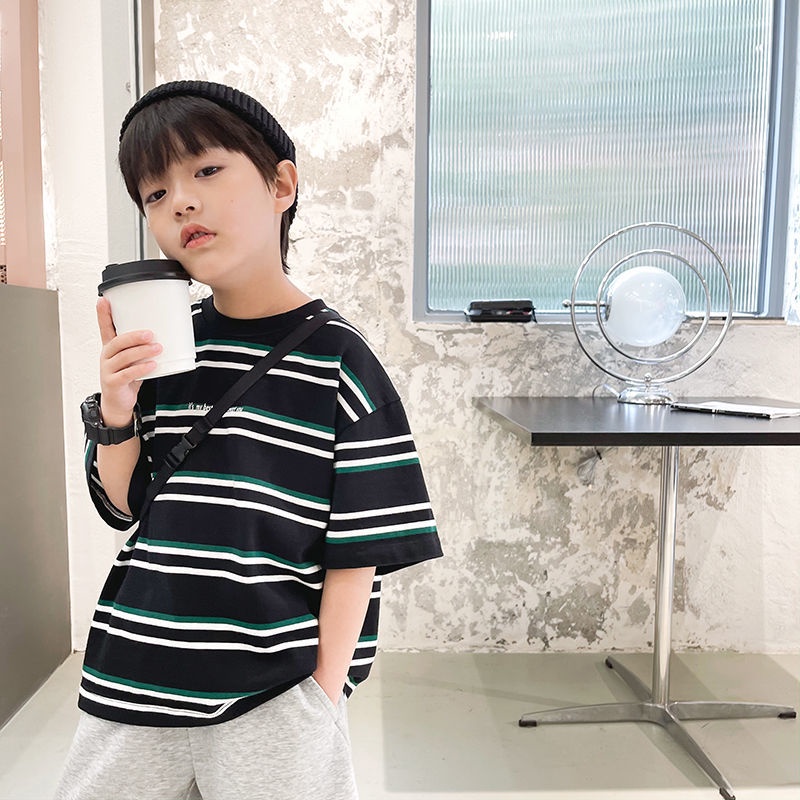 Áo Thun Cotton Ngắn Tay Dáng Rộng Phong Cách Mới Cho Bé Trai