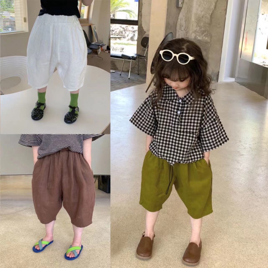 Quần Harem Cotton Lanh Thoáng Khí Phong Cách Nhật Bản Màu Sắc Đơn Giản Thời Trang Mùa Hè Cho Bé Gái 0602