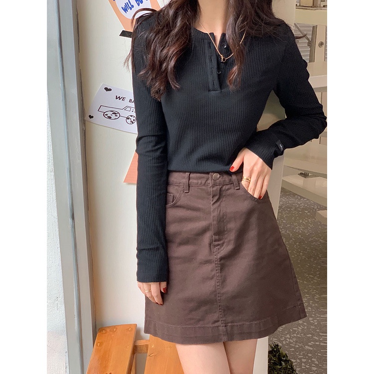 Áo kiểu dệt kim tay dài cổ tròn ôm dáng vừa vặn thời trang cho nữ 48045