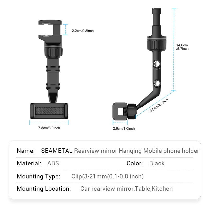 Giá đỡ kẹp điện thoại SEAMETAL xoay 360 ° tự động gắn gương chiếu hậu tựa đầu phụ kiện dành cho xe hơi