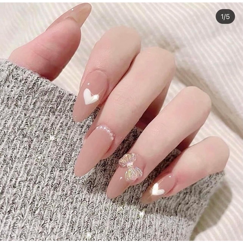 nail box móng tay giả màu hồng nude đơn giản thanh lịch