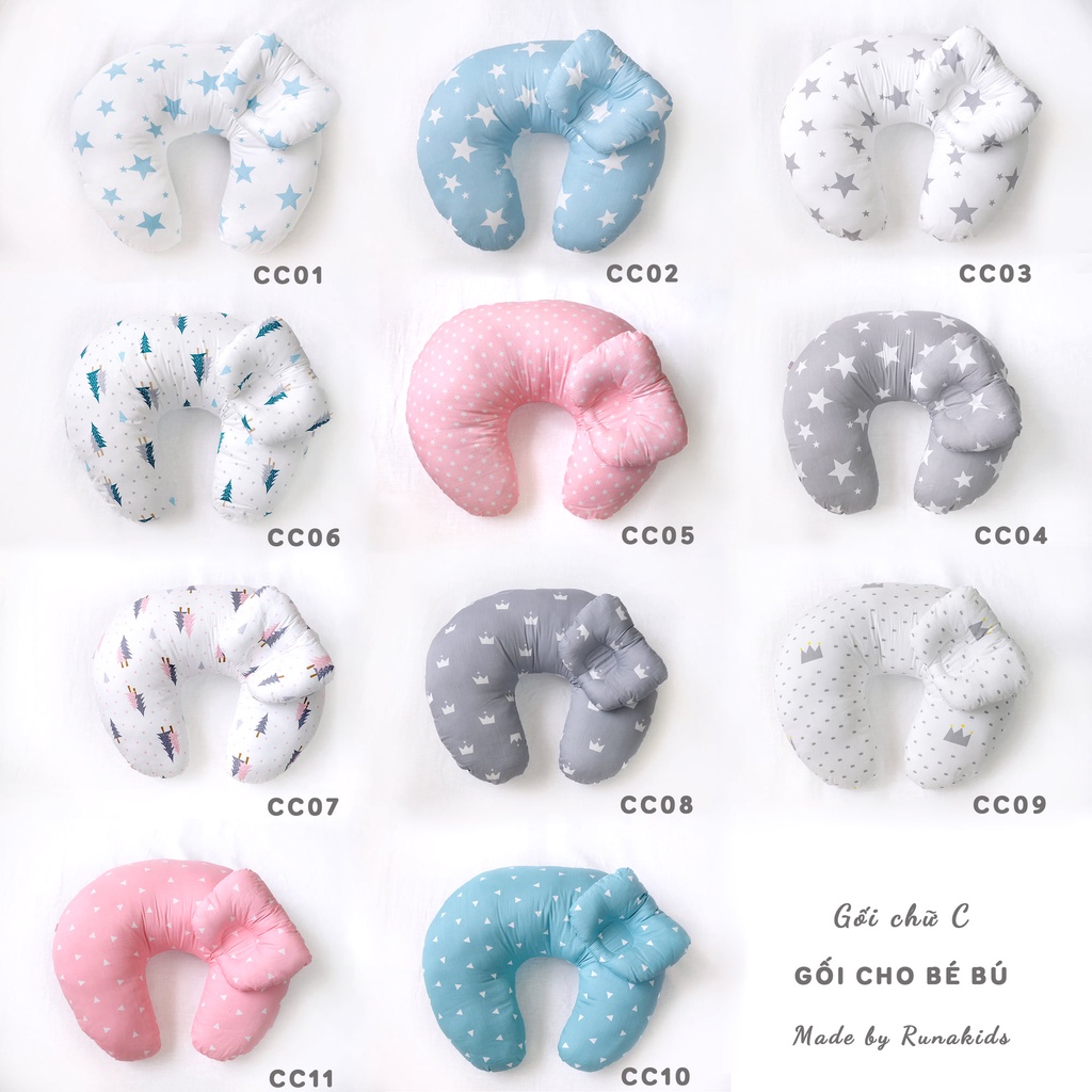 Gối hỗ trợ cho bé bú đa năng cao cấp RUNA KIDS cotton Hàn đẹp thoáng mát hoạ tiết dễ thương an toàn cho bé