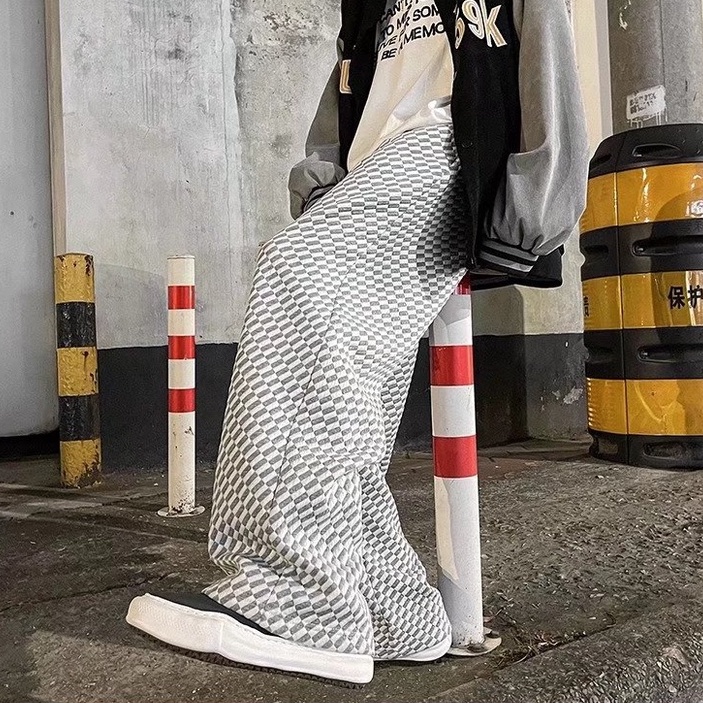 Quần ống rộng Màu Trắng Đen Phong Cách Hip Hop Hàn Quốc Thời Trang Cho Nam  unisex  bigsize quần kẻ sọc