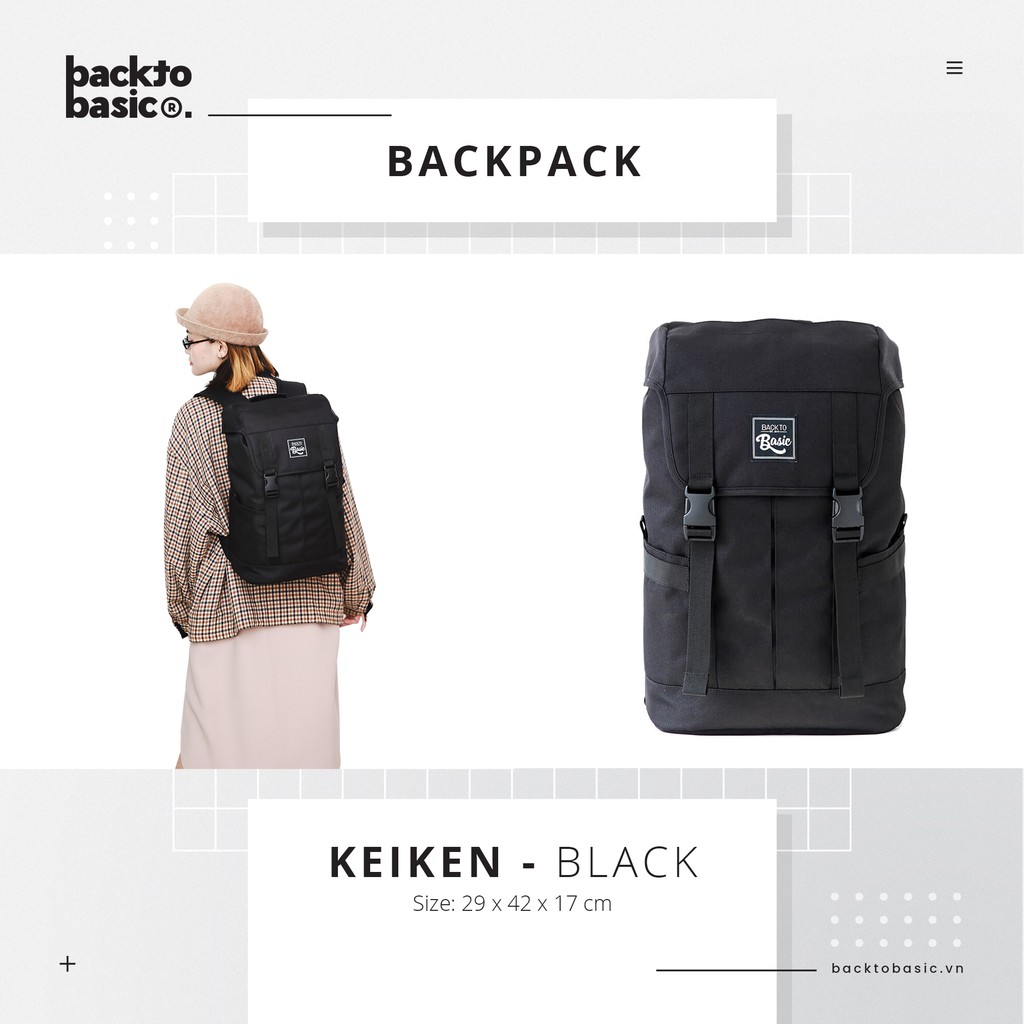 Balo thiết kế Back To Basic - KEIKEN BLACK chống nước tốt, ngăn laptop chống sốc