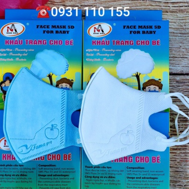 Hộp 10 cái khẩu trang y tế 5D Mask em bé Nam Anh Famapro xanh, trắng