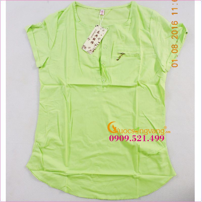 Áo nữ áo sơ mi nữ dáng dài dáng dài gai pha bông GLA030 xanh lá Cuocsongvang