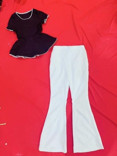 set ống loe áo peplum ( anth thật )