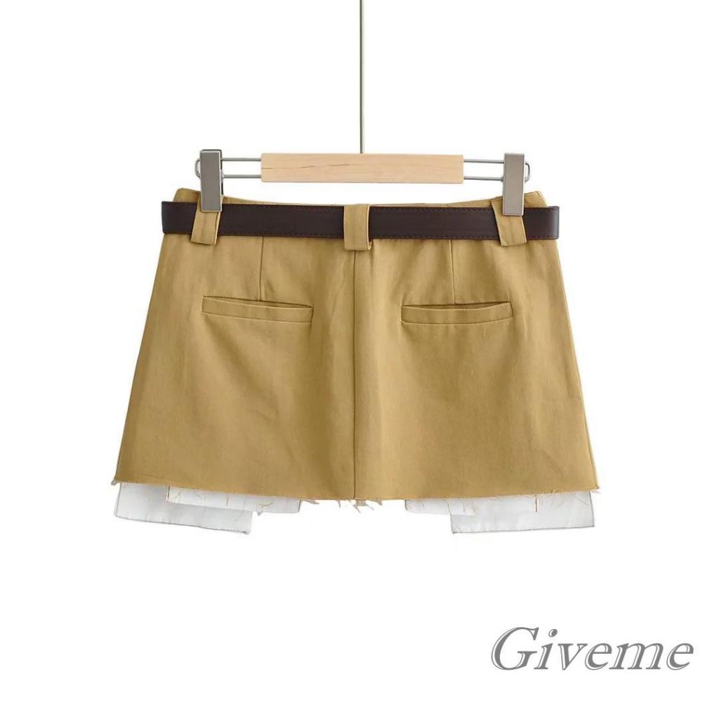 Chân Váy Kaki Chữ A Lưng Thấp Quyến Rũ Cho Nữ