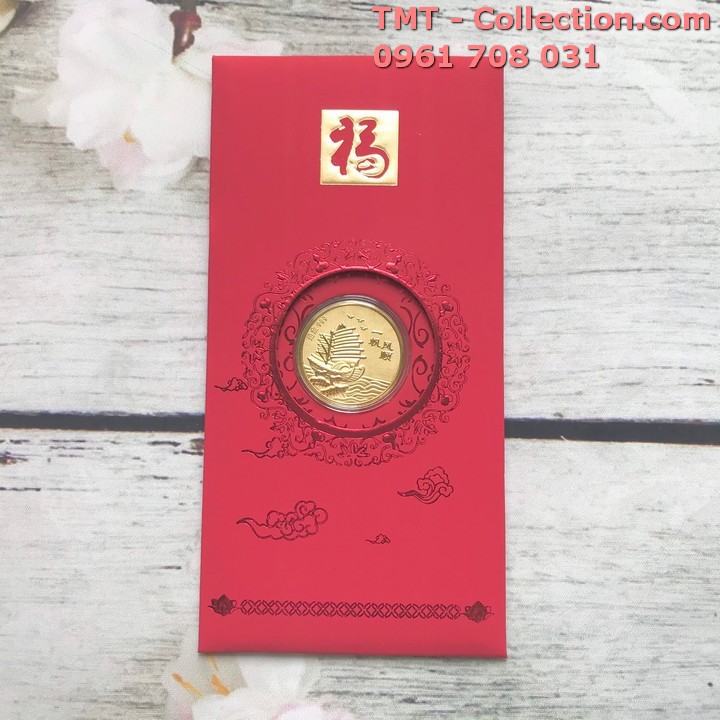 Bao lì xì mạ vàng Thuận Buồm Xuôi Gió quà tặng tiền lì xì độc lạ dịp Tết 2021, bằng Giấy bìa, hộp nhựa arylic - SP005082