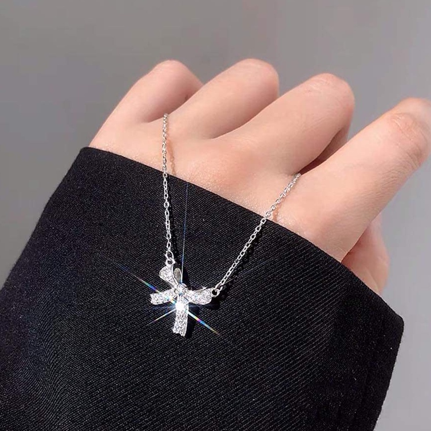 Dây chuyền bạc Dây mặt Nơ nhỏ nạm đá xinh Van Jewelry V10762