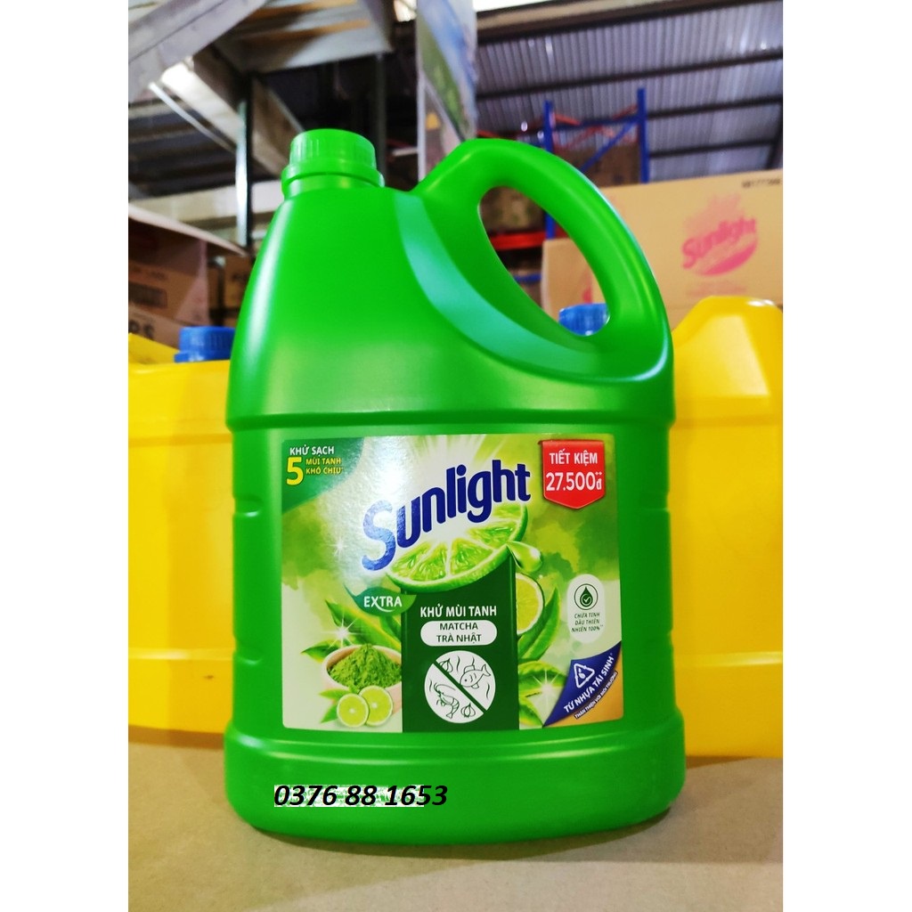 SUNLIGHT Nước rửa chén Trà Xanh, Muối Khoáng Lô Hội Trắng Can 3.6kg 3.6 kg