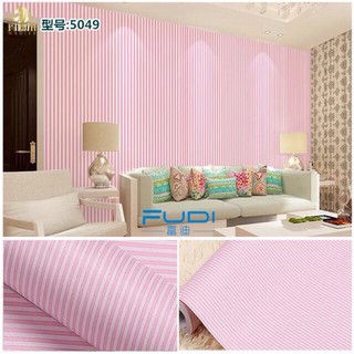 Giấy dán tường decal kẻ sọc hồng trắng nhỏ 10mx45cm có keo