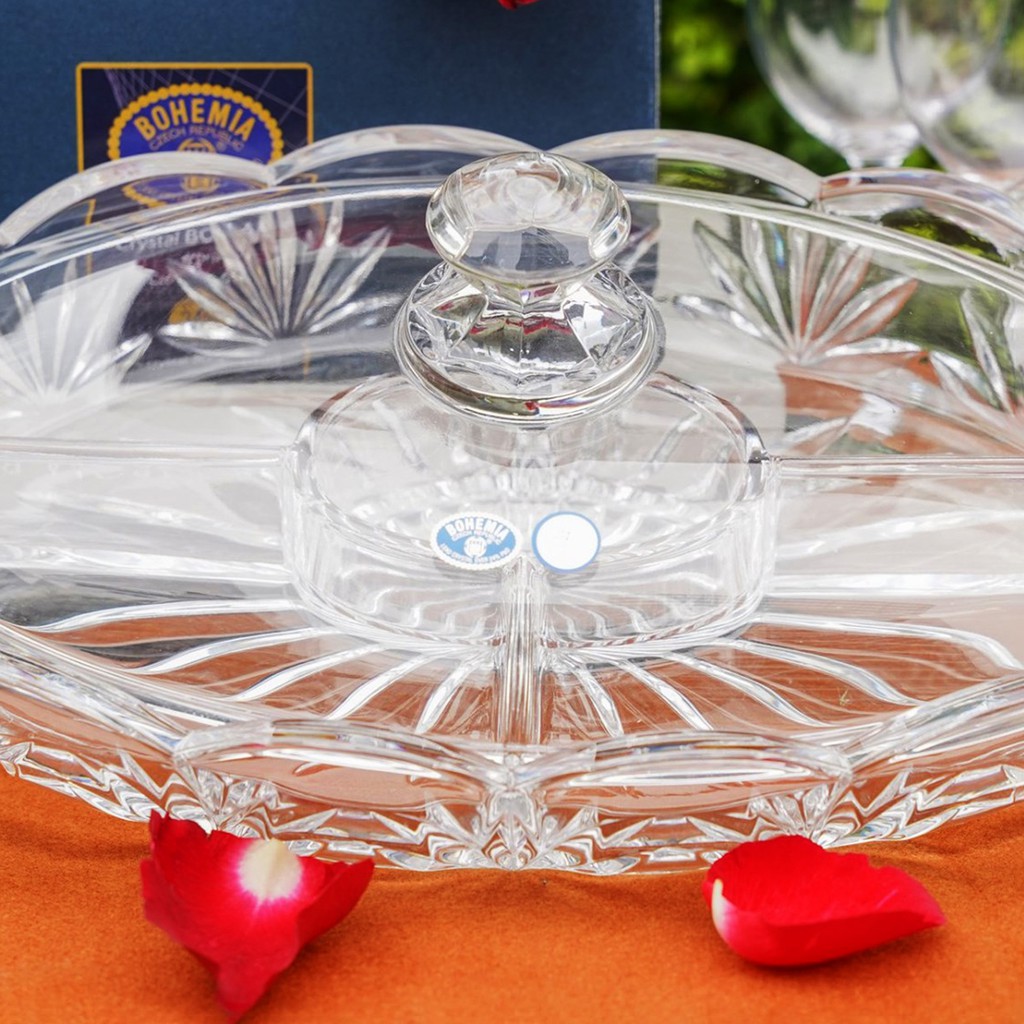 Khay Đĩa 5 Ngăn Đựng Mứt Kẹo Quả Có Nắp Pha Lê Tiệp Khắc Chính Hãng Bohemia Crystal 52010 – HÀNG TẾT ĐẶC BIỆT