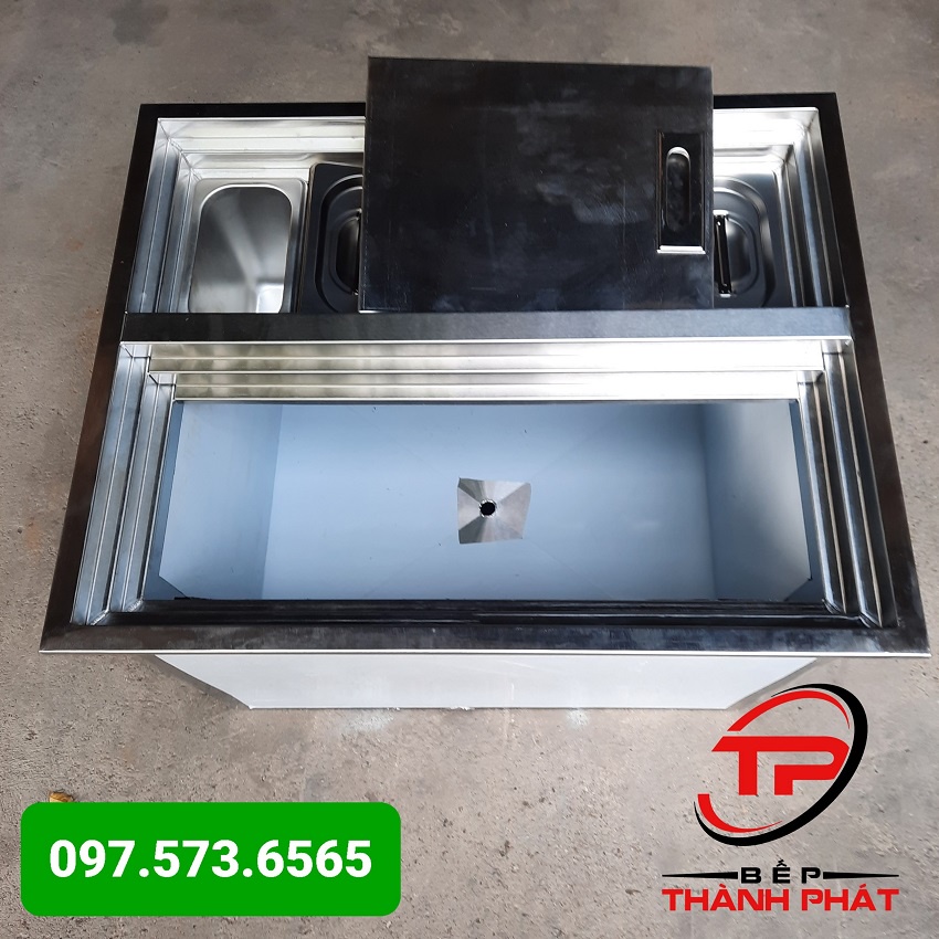 Thùng đá inox kèm khay topping , Bảo hành 2 năm