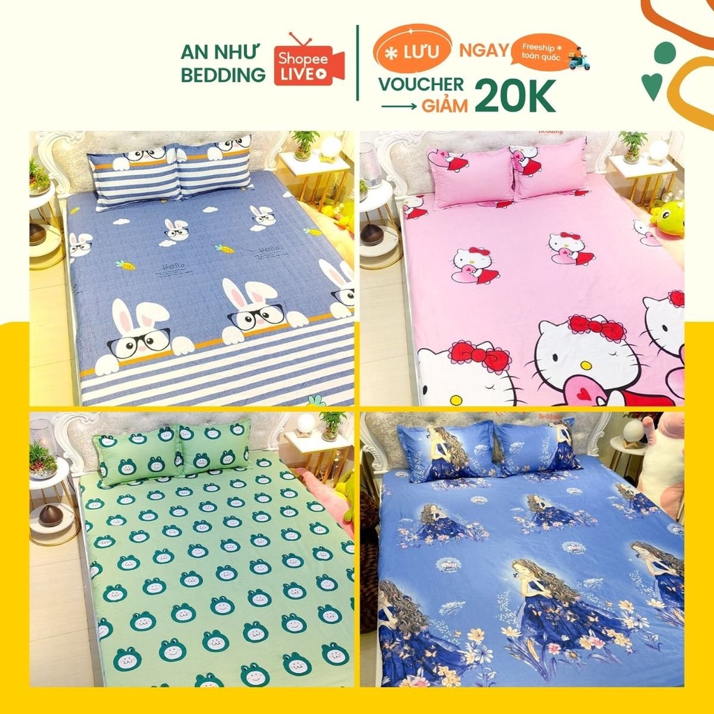 Bộ ga gối 2m drap giường poly, ga trải giường + 2 vỏ gối nằm cute An Như Bedding