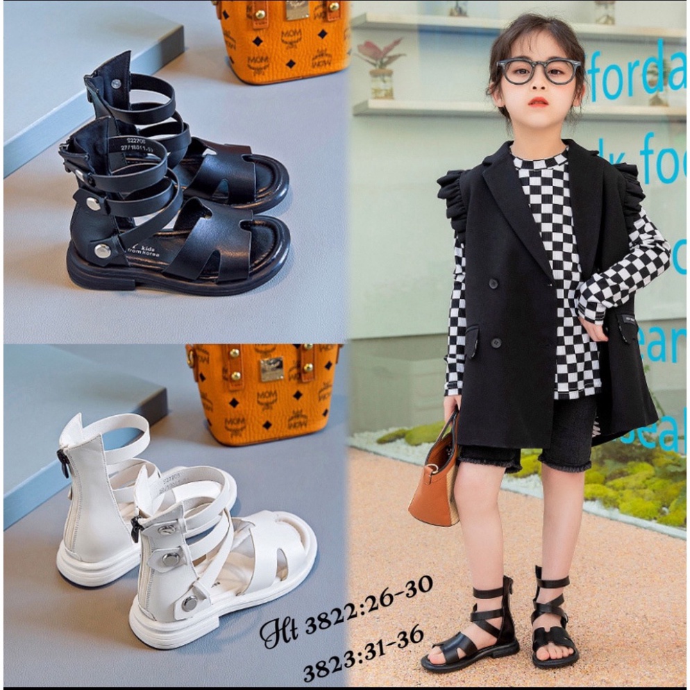 % ẢNH THẬT⚡️Giày Sandal binh sỹ bé gái - Sandal bé gái cao cổ phong thái korea chất da PU mềm dẻo êm chân