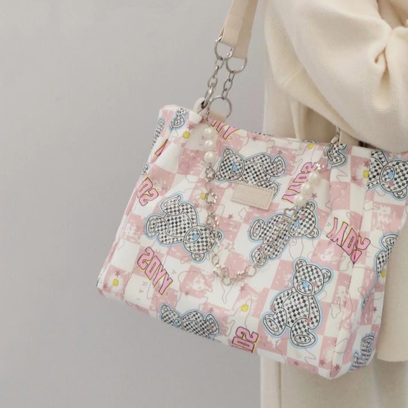 Ielgy Túi tote Xách Tay Mua Sắm Kẻ Caro Dễ Thương Cho Nữ