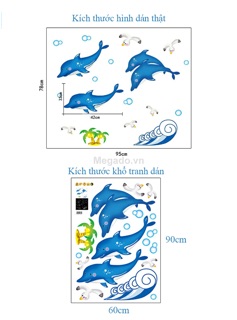 Decal dán tường cá heo dạ quang phát sáng