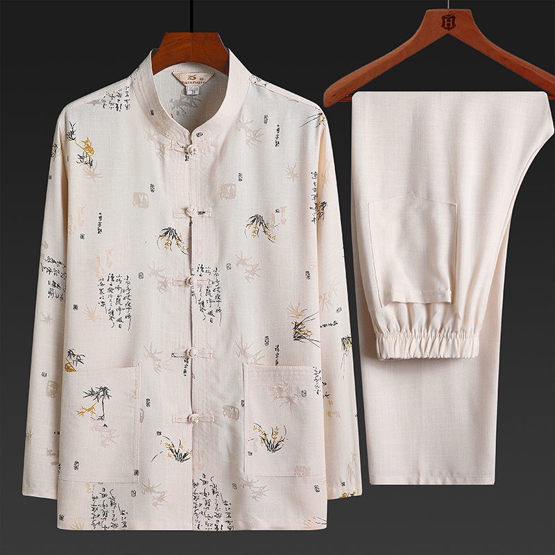 Áo Sơ Mi Tay Dài Phong Cách Trung Hoa Thời Trang Cho Đàn Ông Trung Niên