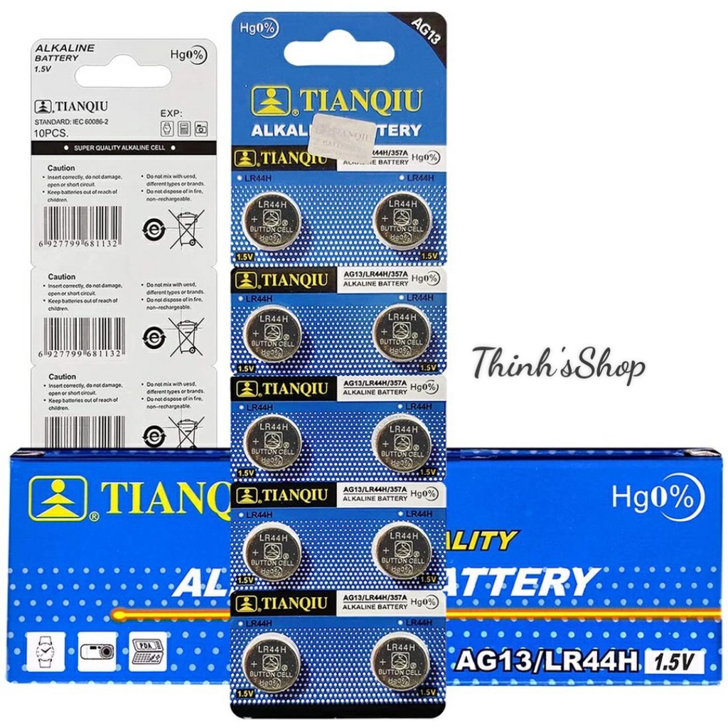 Vỉ 10 viên pin AG13 / LR44 / LR1154 / 357 Alkaline TIANQIU siêu rẻ