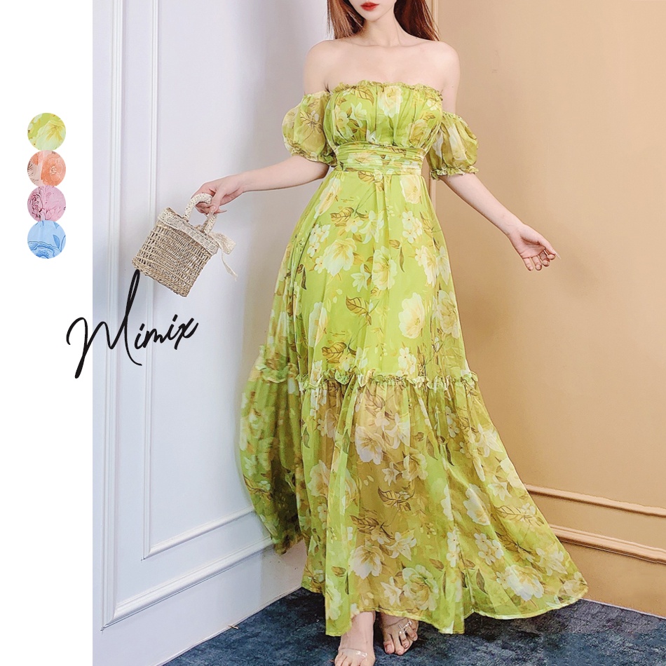 Đầm maxi hoa cúp ngực tay rớt MIMIX CG5270