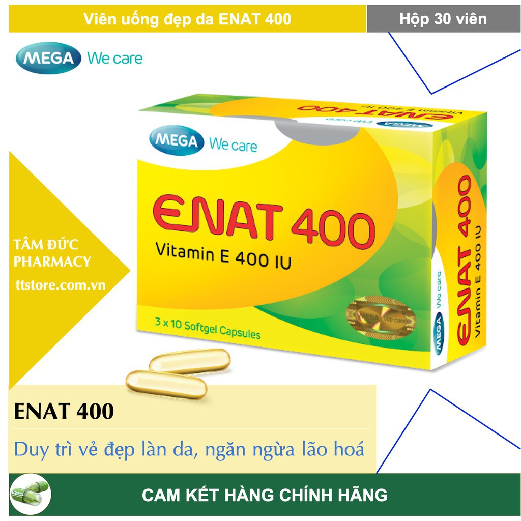 ENAT 400 - Mega We Care [Hộp 30 viên] - Viên uống Vitamin E 400UI giúp da căng mịn, chống oxy hoá