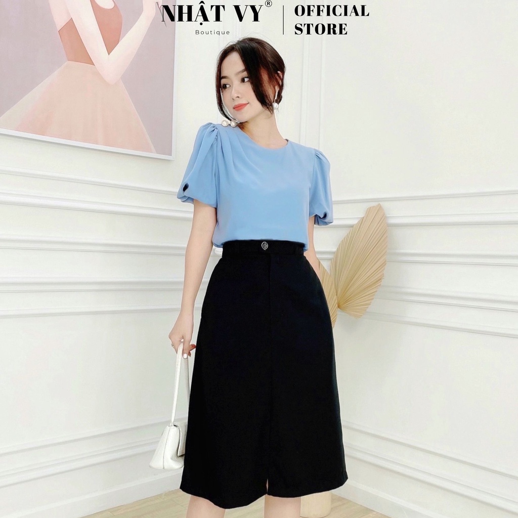 Chân Váy Công Sở NHẬT VY Dáng Chữ A Chất Linen Màu Xanh, Nude, Đen - D2323