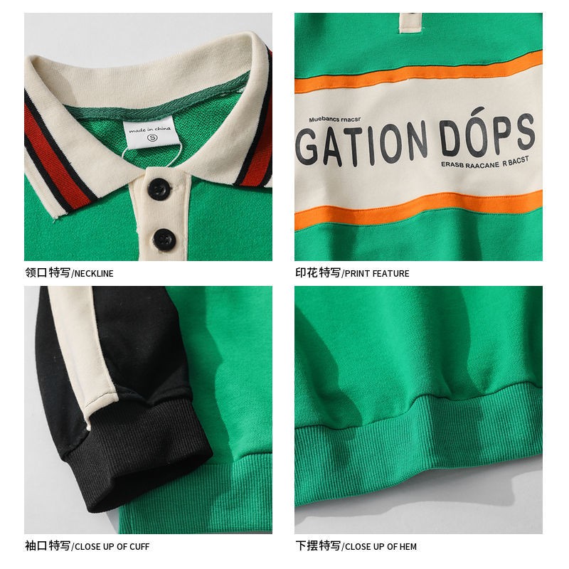 Áo thun polo tay dài dáng rộng màu sắc retro dành cho nam