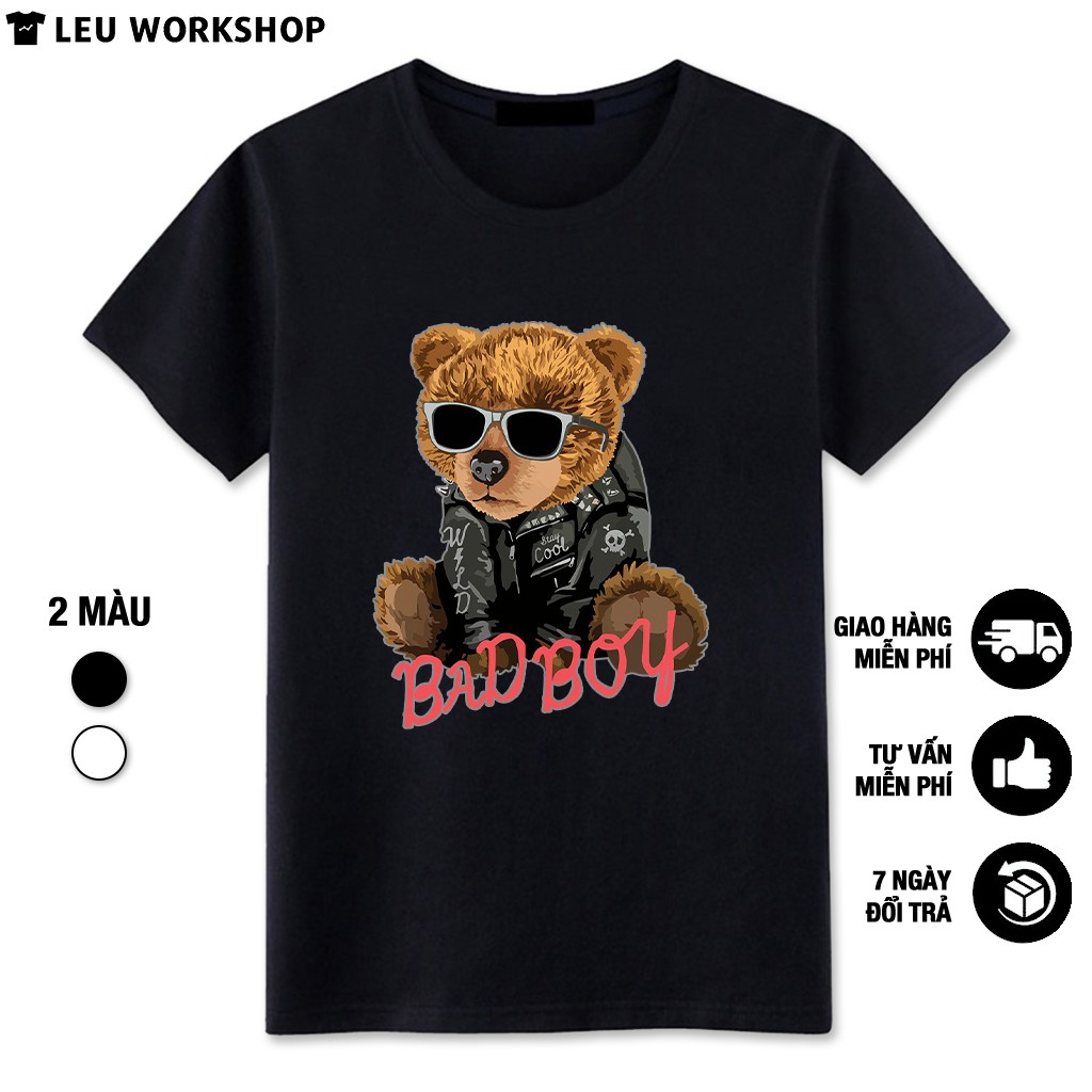 Áo thun unisex ngắn tay không cổ in hình Gấu BAD BOY - Bộ sưu tập áo phông nam thời trang cá tính