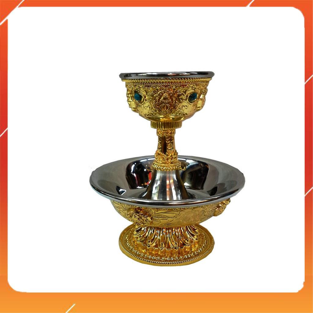 Bộ Ly Cúng Dường Hộ Pháp Đế Rời,Xi Vàng Tây Tạng dưới 6x11cm/ trên 10x6,5cm