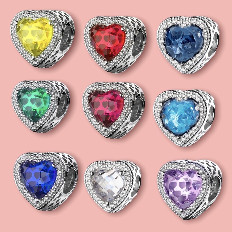Hạt charm tim đá mắt mèo đủ màu bạc s925 Cao cấp (vừa tất cả các loại vòng tay) - CHARMXONGANG